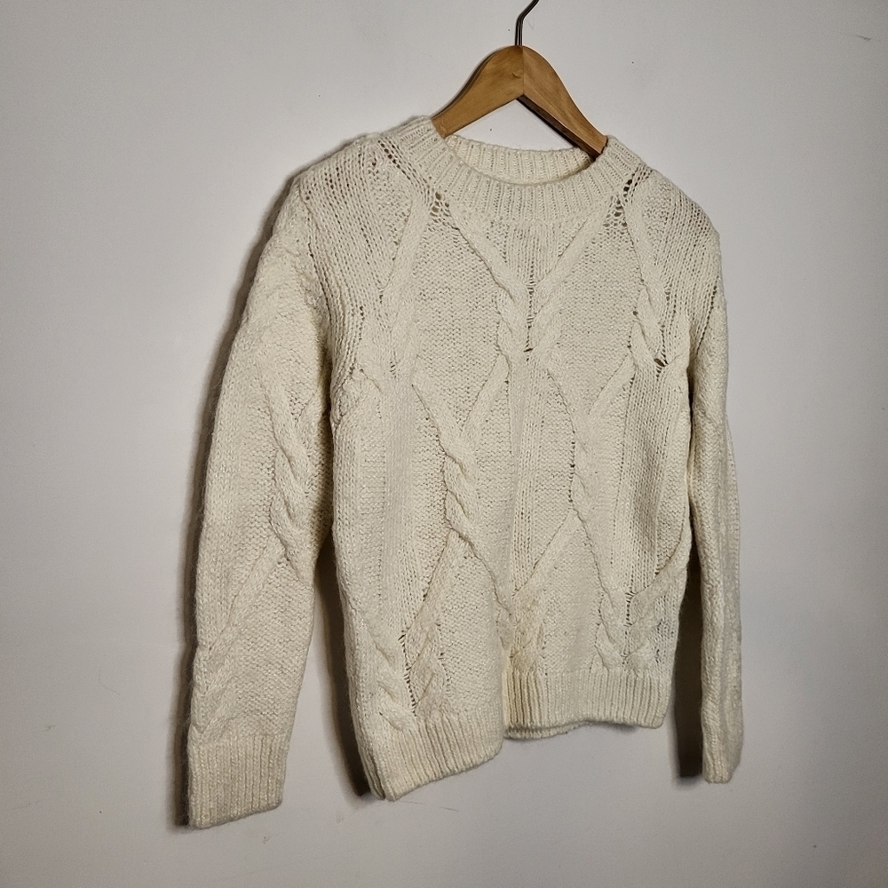 Massimo Dutti Cable Knit Mohair Wool Cream Sweater Size XS - Picture 3 of 12